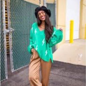 LALA ORIGINAL: Ultra Lala Oversized Lightning Bolt Knit in Jade